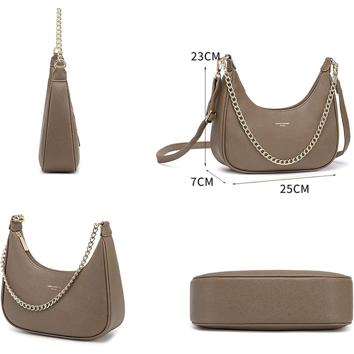 Стильна сумка-клатч David Jones через плече з ланцюжком, сіро-бежева (Taupe). Елегантна жіноча сумка з екошкіри для вечірок та повсякденного використання.