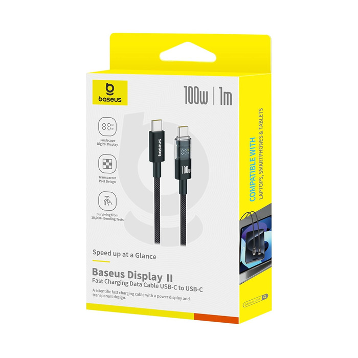 Кабель Baseus 100W USB-C на USB-C з LED дисплеєм, підтримка PD/QC 4.0 (1м)
