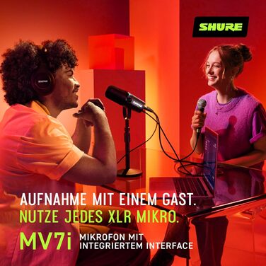 Мікрофон Shure MV7+ для подкастів, стрімінгу та запису – білий. USB/XLR, LED-сенсор, автоматичне регулювання рівня, цифровий поп-фільтр, ефекти реверберації.