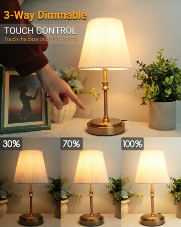 Торшер на тумбочку з сенсорним керуванням, регульована яскравість, 31.5 см, ретро стиль, латунь. Ідеально для вітальні, спальні, як подарунок на Новий Рік.