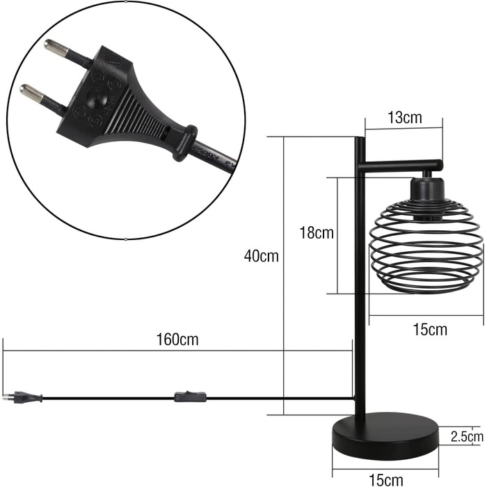 Стійка лампа ZMH Vintage - чорна металева лампа для спальні, вітальні, дитячої кімнати, офісу (2 шт.)