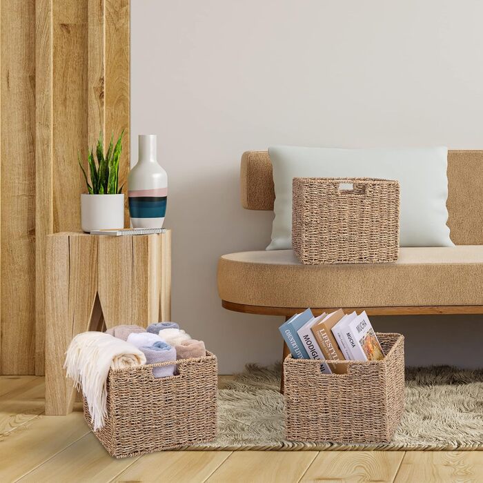 Набір з 3 кошиків для стелажа Kallax/Expedit, 30,5x30,5x25,5 см, плетений з морської трави, складаний, органайзер для зберігання