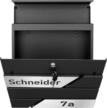 Поштовий ящик з газетницею з нержавіючої сталі, настінний, з замком та відділенням для преси, лазерне гравіювання (чорний)