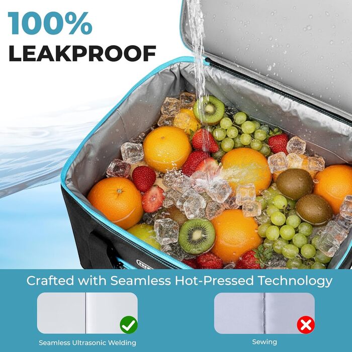 INSMEER Кулер для їжі та напоїв 50 л, великий, складний, для 80 банок, витримує витоки, з відкривачем, для пікніків, кемпінгу, пляжу, сімейних поїздок на 4 особи, чорний