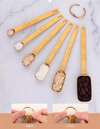 6-Piece Measuring Spoon Set for Teaspoons, Coffee, Sugar, Cake, Baking, Gold Measuring Cups, Kitchen Measuring Spoons, Baking Utensils (Color: A Silver) (B Gold)