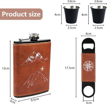 Набір фляга 260мл з нержавіючої сталі для віскі, міні-фляга, подарунок для батька (колір: коричневий)