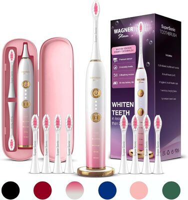 Електрична зубна щітка Wagner Stern WHITEN+ Edition з датчиком тиску. 5 режимів чищення, 3 рівні інтенсивності, 8 насадок, преміум-чехол (Magnolie)