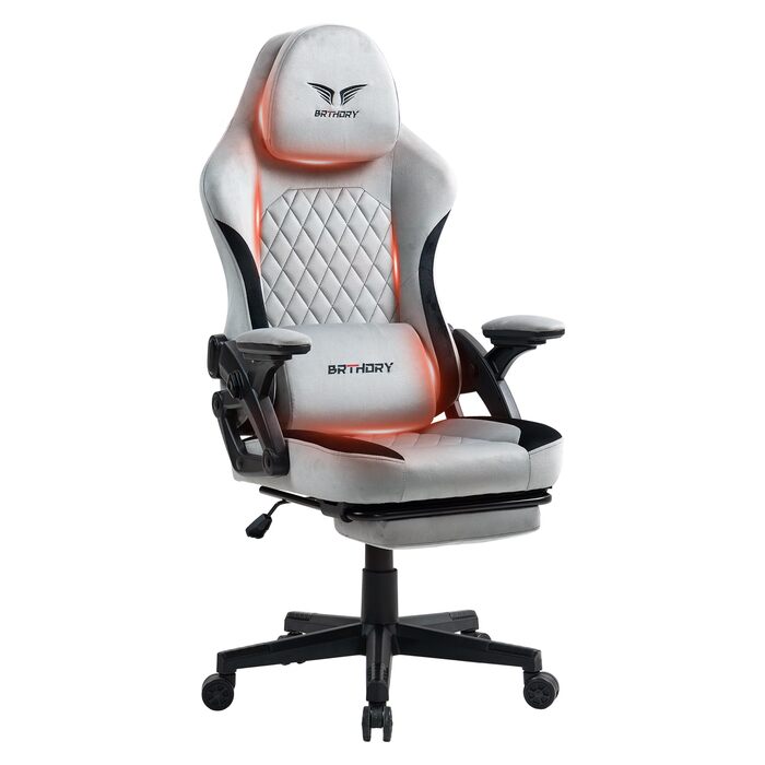 Геймерське крісло Racing Ergonomic Stoff Hellgrau з регульованою підголівкою та підставкою для ніг