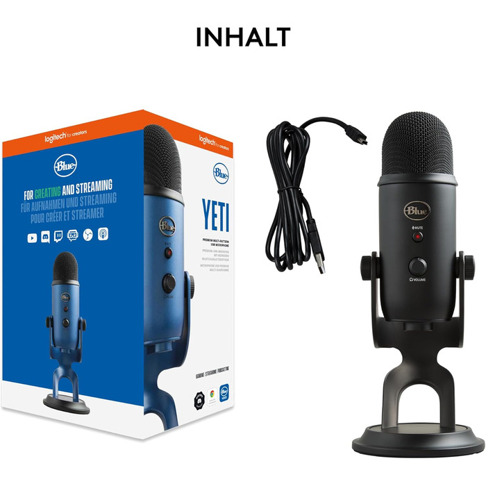 Мікрофон Blue Yeti USB - професійний для запису, стрімінгу, подкастингу, геймінгу та вокалу. Підтримка Plug & Play для PC та Mac. Чорний колір