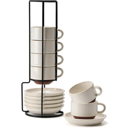 Набір чашок для еспресо HOME DECOR - 6 чашок з підставкою, 140 мл, кераміка, з реактивною глазур'ю, для еспресо, капучино, лате