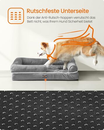 Ортопедичне ліжко для собак Feandrea, м'яке, з піднятими бортиками, 91 x 68 x 18 см, сірий колір, знімний чохол, неслизьке дно