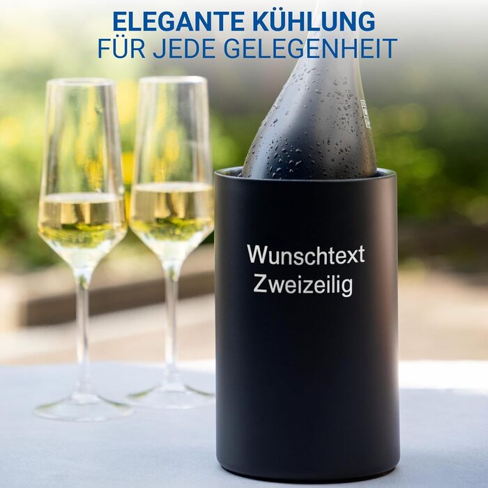 Персоналізований охолоджувач для пляшок 'Chill' - двостінний охолоджувач для вина з нержавіючої сталі - охолоджувач для вина, шампанського, пива - подарунок для любителів вина, друзів, батьків, колір: срібло (чорний + індивідуальний текст)