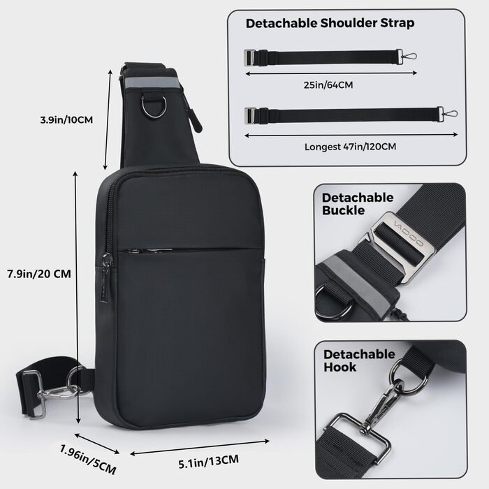 Сумка на груди Broadream: водонепроникна нагрудна сумка, чорна - для чоловіків та жінок, RFID-захист, для спорту та туризму
