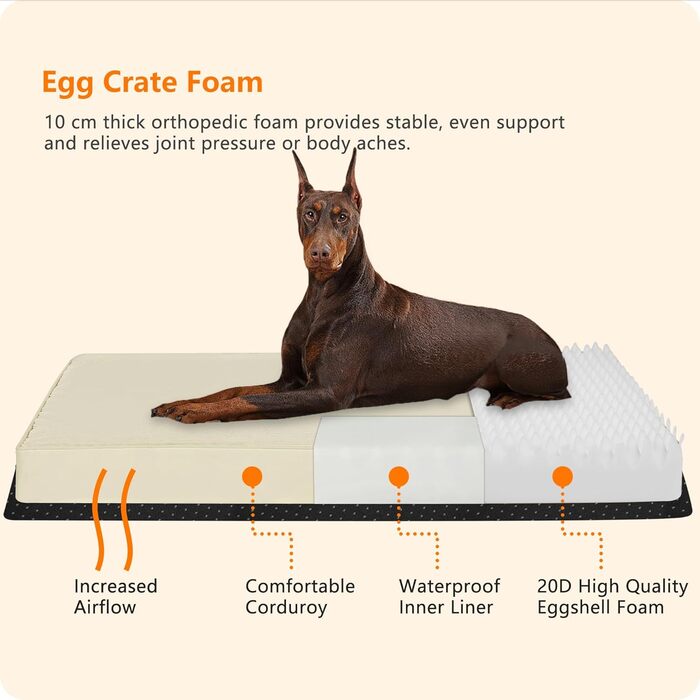 Ортопедичне ліжко для собак HMTOPE, 91 см, товщина 9 см. Зручне, знімне, водонепроникне, з антиковзким покриттям. Підходить для собак середніх порід.