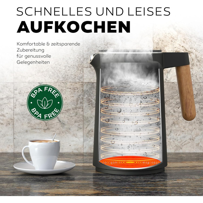 BALTER Stainless Steel Kettle with Temperature Setting, 45°C-100°C, Double-Walled, BPA Free, Quiet & Cordless, Keep Warm Function, Tea Kettle with Temperature Display, 1.5L, 2200W, Black (Blue Gray)