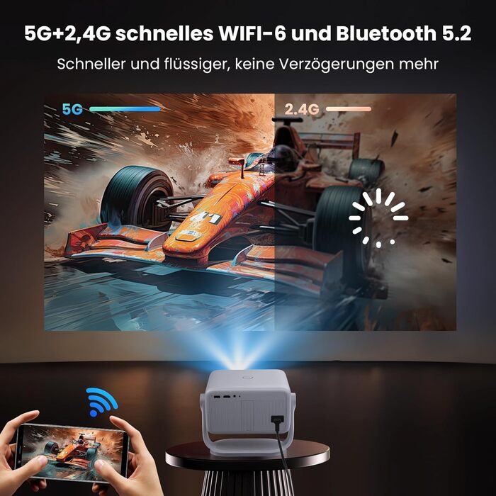 Beamer 4K з автофокусом та автотрапецеїдною корекцією: проєктор WiFi6 Bluetooth5.2, 360° обертання, FHD 1080P, для домашнього кінотеатру, з голосовим керуванням, для підключення телефону, підтримка Screen Mirroring