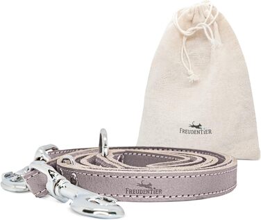 2m Dog Leash made from certified leather - Adjustable training lead - Handmade in EU - Dog leash for large, medium & small dogs - Leather leash (25mm wide) (16mm width, Gray-Brown)