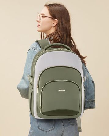 LOVEVOOK Рюкзак для жінок, 15.6 дюймів, водонепроникний, для школи/університету, робочий, у подорожі, елегантний, зелено-бежевий