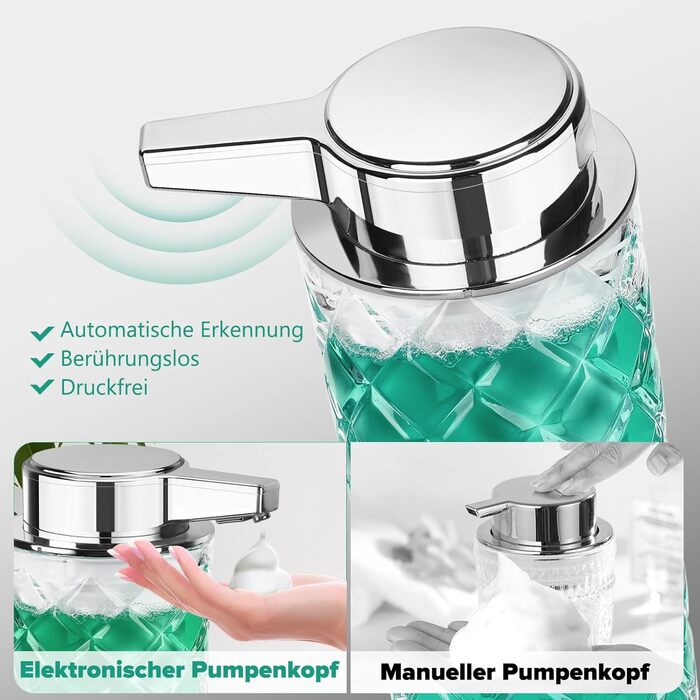 Phneems Soap Dispenser Automatic Foam Soap Dispenser Glass Electric Soap Dispenser With Sensor Soap Dispenser Automatic USB Charging IPX5 Waterproof 300ML For Bathroom Kitchen Foam