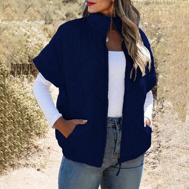 Жіноча степвеста, еко-шкіра, зі стійким коміром, без рукавів, на блискавці, осінь-зима, стильна верхня одяг (XL, темно-синій)