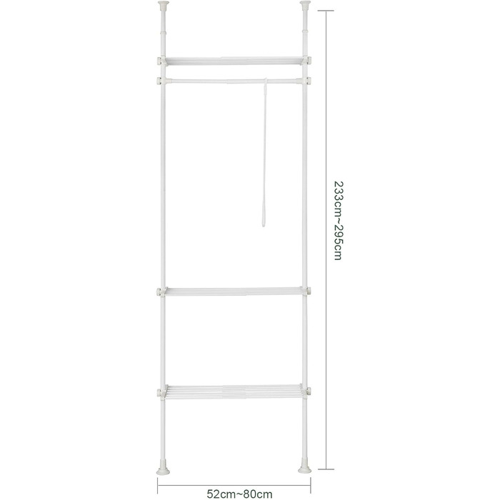 SoBuy KLS07-SCH Telescopic Clothing Rack with 1 Clothes Rail and 3 Shelves Telescopic Wardrobe System Adjustable Clothes Rack B (52-80) x H (233-295) cm (White)