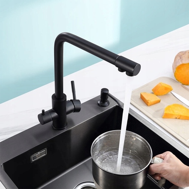 Кухонний змішувач Cecipa одноважільний чорний, стійкий, з висувним виливом