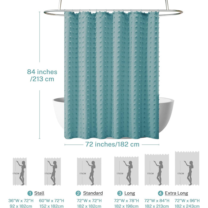 Штора для душу Бохо, довга, у стилі кантрі, тканинна, натуральних кольорів, 183 x 213 см, туфтована, з плісе, квіткові візерунки, структурована, сучасна, мінімалістична, комплект з гачками для ванної кімнати, природний колір (H213.4 x B182.9 cm (1er Pack)