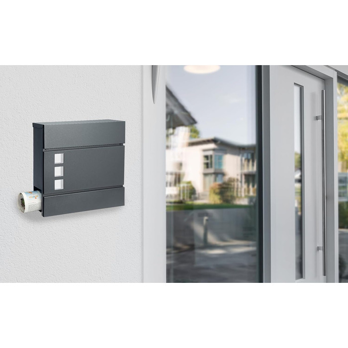 Поштовий ящик Monzana XXL з газетницею та оглядовим вікном, сталевий, антрацит, з ключем (2 ключі), для настінного монтажу