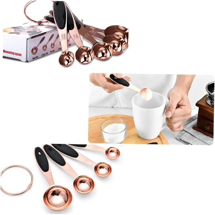 2-piece measuring spoons in rose gold measuring cup, kitchen baking utensils, stainless steel, stainless steel spoons, cocktail spoons, baking molds, stainless steel kitchen accessories, rose gold, stainless steel.