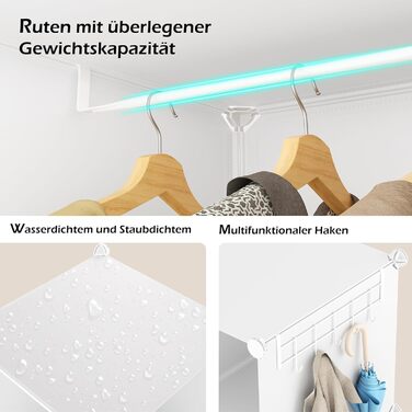HOMIDEC Wardrobe, Portable Storage System, 20 Cube Closet made of Plastic with 2 Clothes Racks, Bedroom Wardrobe Closet White for Bedroom, 180 x 142 x 45cm (12 cube, All White)