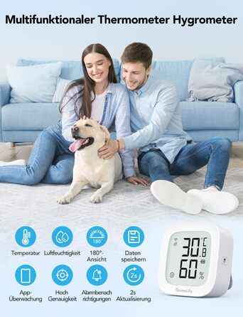 GoveeLife Wi-Fi Hygrometer Thermometer, Digital Indoor Temperature and Humidity Meter with App Notifications, Alarm & Data Storage, Remote Control Suitable for Bedrooms, Wine Cellars