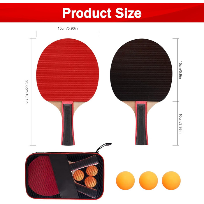 Набір для пінг-понгу JurciCat: 2 ракетки, 3 м'ячі, сумка. Підходить для гри в приміщенні та на вулиці. Довга ручка.