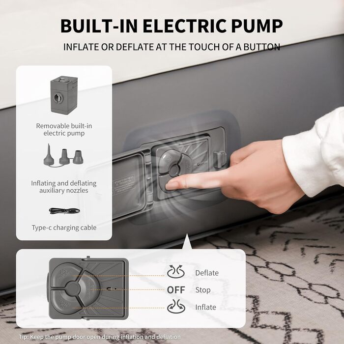 Надувна матрац Naturehike для 2 осіб з електричним насосом, 200x150x25 см. Самостійно надувається, преміум-якість. Ідеально для кемпінгу, дому та гостей. Колір: коричневий, сірий.