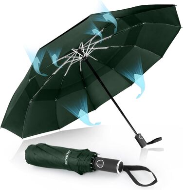 Зонт Herreicher туристичний автоматичний штормостійкий, зелений - легкий алюмінієвий каркас, компактний, 102 см, 10 ребер, для чоловіків/жінок/дітей/літніх людей