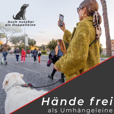 PetPatron® Поводок для собак 3м, регульований, з нейлону та шкіри, для великих собак, чорний