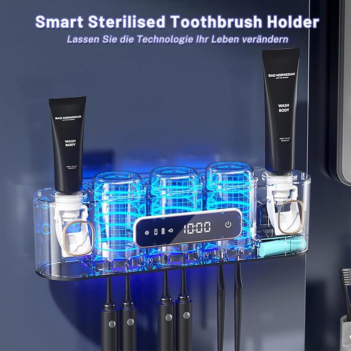 Bathroom Organizer Toothbrush Holder Electric Toothpaste Dispenser for Kids and Adults Tube Squeezer for All Tubes, 2 Toothpaste Dispensers with 6 Toothbrush Slots and 3 Cups (Gray)