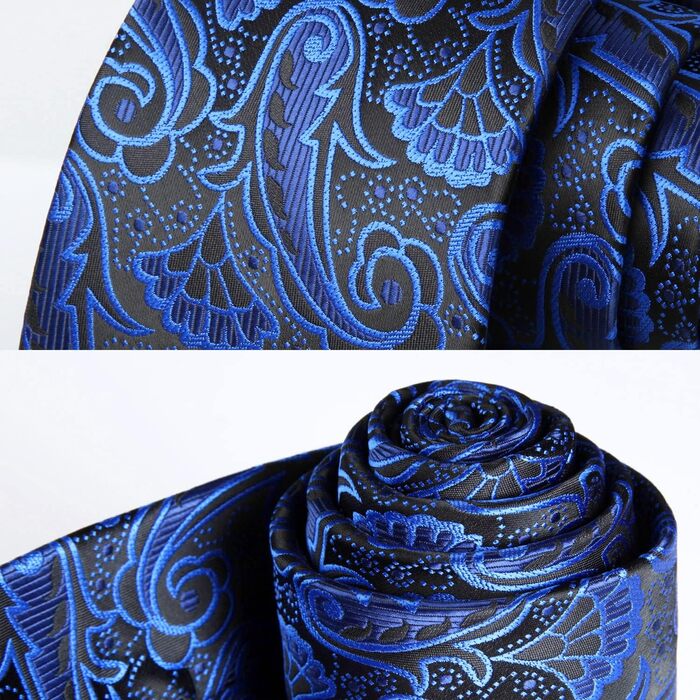 Кравка для чоловіків HISDERN: комплект краватки та нагрудного хустинки з патерном пейслі, формальна класична краватка для весілля, синього та чорного кольорів