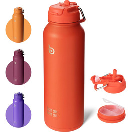 BOTTLE BOTTLE Insulated Water Bottle with Straw, Sports Stainless Steel Water Bottle with Handle Lid, Outdoor Sports Bottle for Pills, 1L (White) (Orangered)
