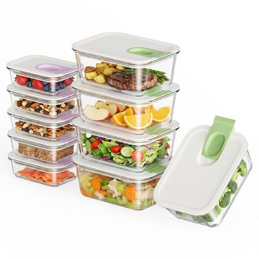 Скляні контейнери для зберігання їжі з кришками набір, Meal Prep, скляні миски герметичні, для мікрохвильовки, духовки, морозилки, посудомийки, для сім'ї, офісу, кухні (Кольорові)