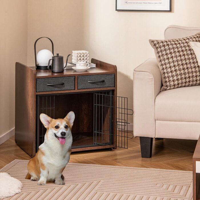 Клітка для собак GOPLUS з 2 висувними ящиками, замок, для собак маленьких та середніх порід, 62x49,5x63 см