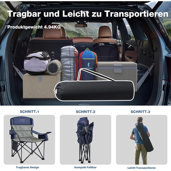 Крісло для кемпінгу складне RELAX FIELD 200KG з підстаканником та сумкою-холодильником, блакитне, 2 шт.