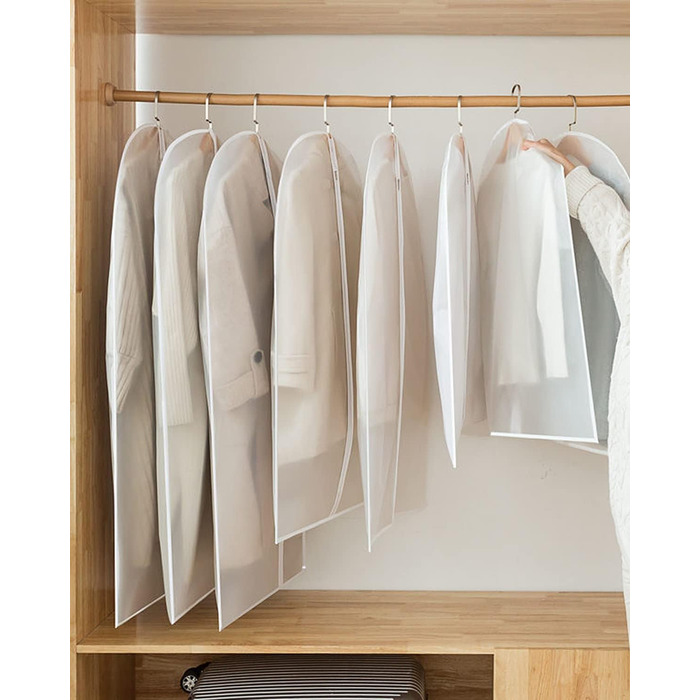16 шт. мішки для одягу, великі, середні та короткі, 60 x 120/100/80 см, з блискавкою, прозорі, для костюмів, пальто, суконь, сорочок, зберігання, захисні чохли (білий)