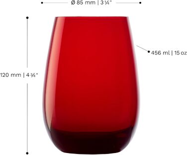 Stölzle Lausitz ELEMENTS Glasses 465 ml Red I Drinking Glasses 6-Piece Set I Dishwasher-Safe Glass Set I High Impact Resistance I Universal Glasses as Water Glasses, Juice Glasses, Whiskey Glasses