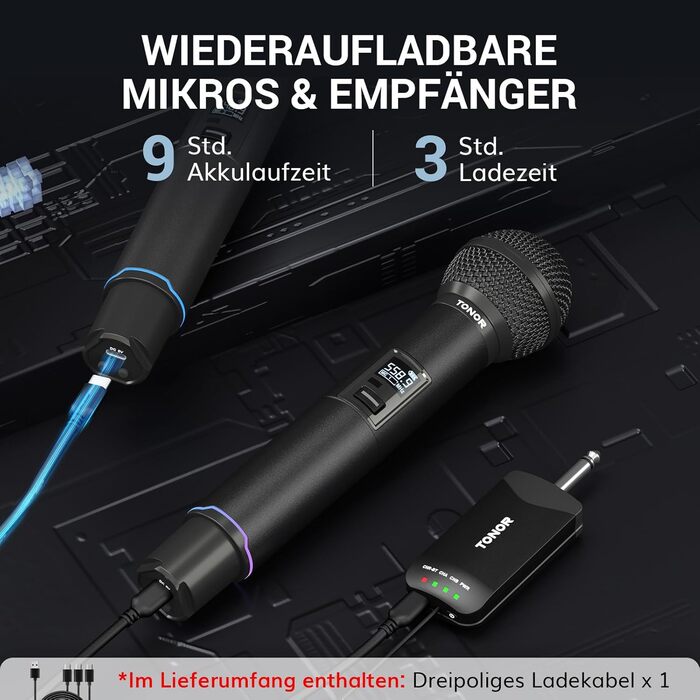 TONOR TW720 Бездротовий мікрофон Bluetooth з металевим корпусом, UHF, 100м, 2 шт. для караоке, вечірок, конференцій