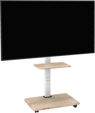 Підставка для телевізора Delphos Mobiler TV Stand - роликова, з дерев'яною основою, для телевізорів 32-70 дюймів, до 45 кг, регульована висота до 130 см, поворотна ±25°, VESA 600x400, біла