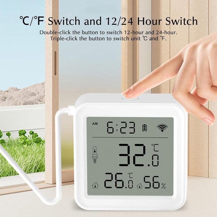 eMylo Thermometer Indoor/Outdoor, Hygrometer Wi-Fi App Alert, Data Export Freezer Aquarium Thermometer Digital for Refrigerator, Aquarium, Baby Room, Aquarium Accessories, White 5.6 * 5.6cm
