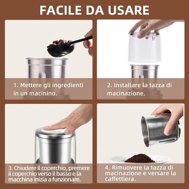 Electric Spice Grinder Coffee Grinder 100g Capacity 300W Power Removable Stainless Steel Container for Grinding Coffee Beans, Nuts, Spices, Grains, and Herbs