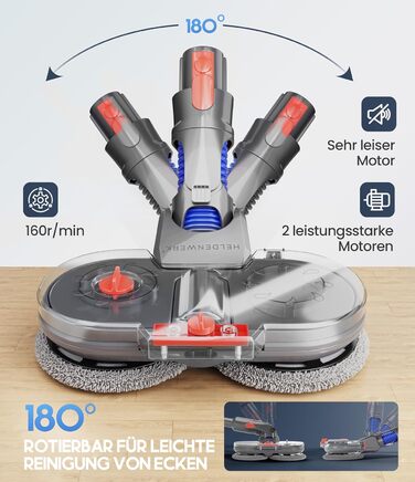 Насадка для миття підлоги для пилососів Dyson V7/V8/V10/V11/V15/Gen5, аксесуар Dyson, електричний мийник підлоги з баком для води, резервуар для води та 8 змінних мопів