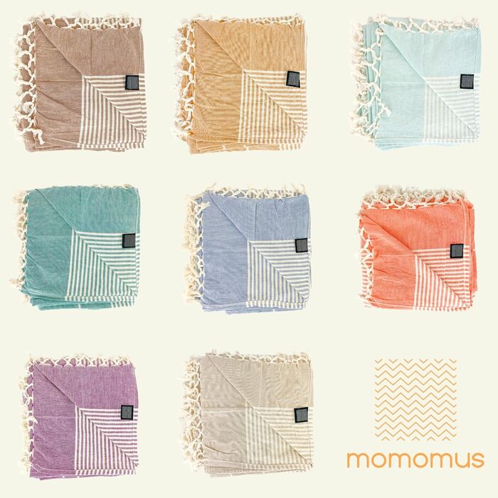 Великий пляжний рушник MOMOMUS Fouta XXL 200x200 см з бавовни з китицями