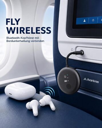 Bluetooth-адаптер для літака Avantree SoundJet R1 для AirPods та бездротових навушників, 25 годин роботи, металевий чорний